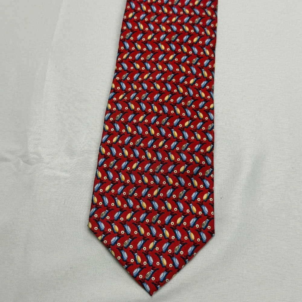 Burberry London Necktie 57" x 3.75" Red Golf Bag Silk Pattern Made in Italy